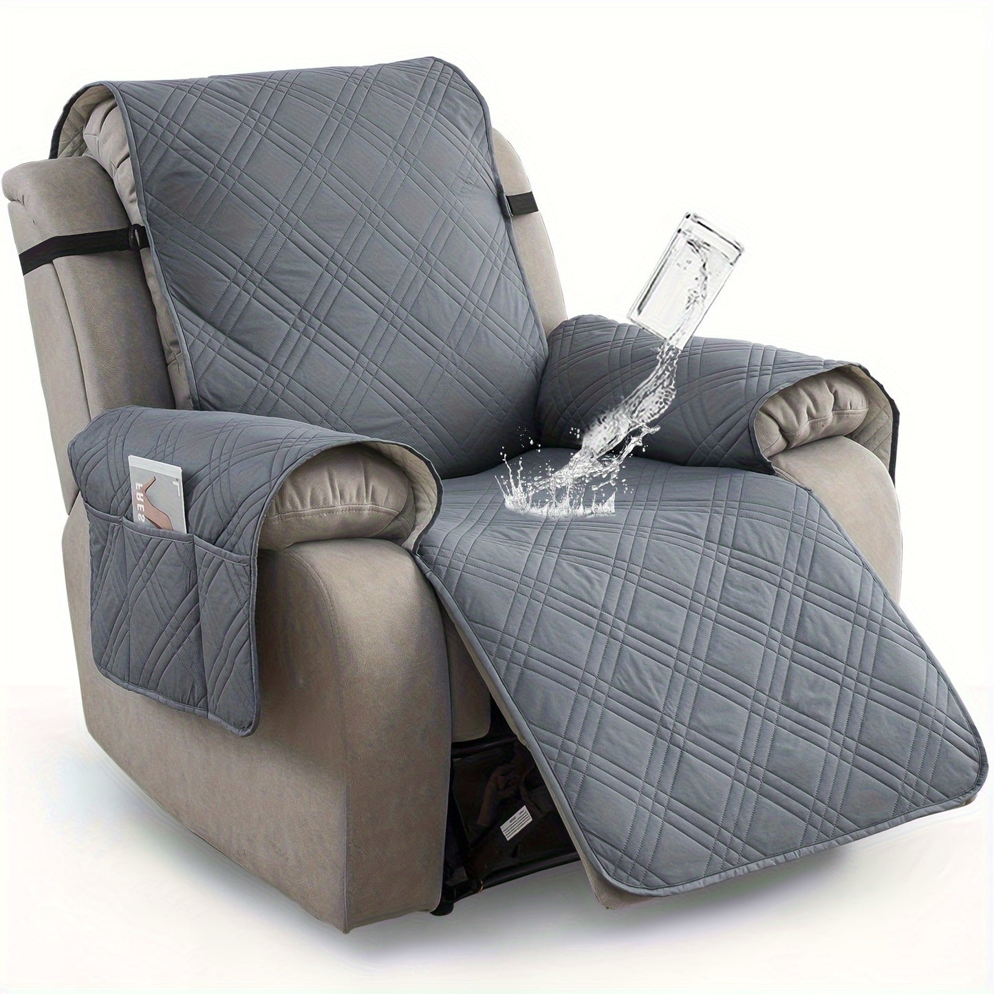Champagne Quilted Recliner Chair Cover, Non-Slip & Waterproof Slipcover with Pocket, Pet-Friendly Furniture Protector for Living Room or Office, Easy to Install & Clean, Chair Covers for Living Room