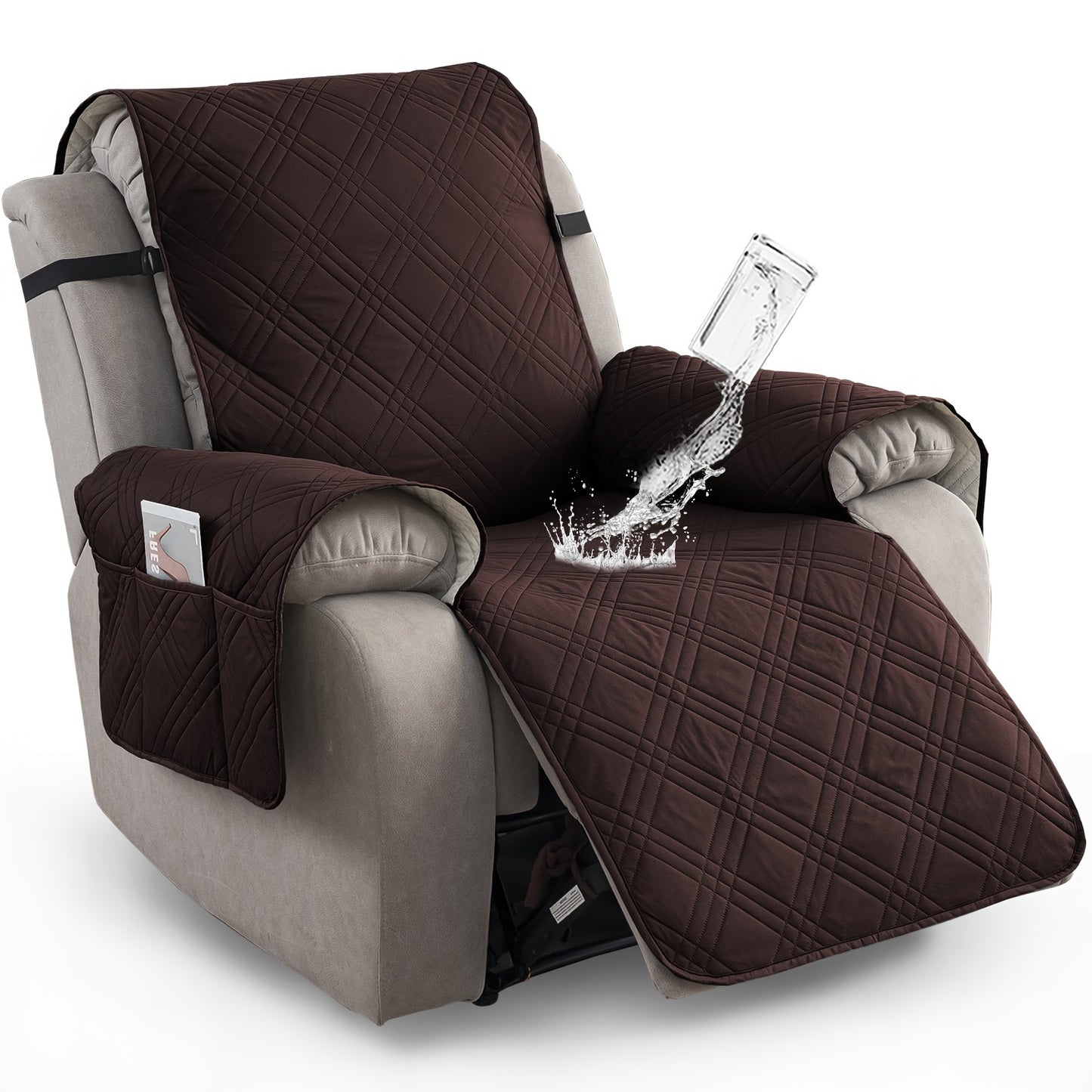 Champagne Quilted Recliner Chair Cover, Non-Slip & Waterproof Slipcover with Pocket, Pet-Friendly Furniture Protector for Living Room or Office, Easy to Install & Clean, Chair Covers for Living Room