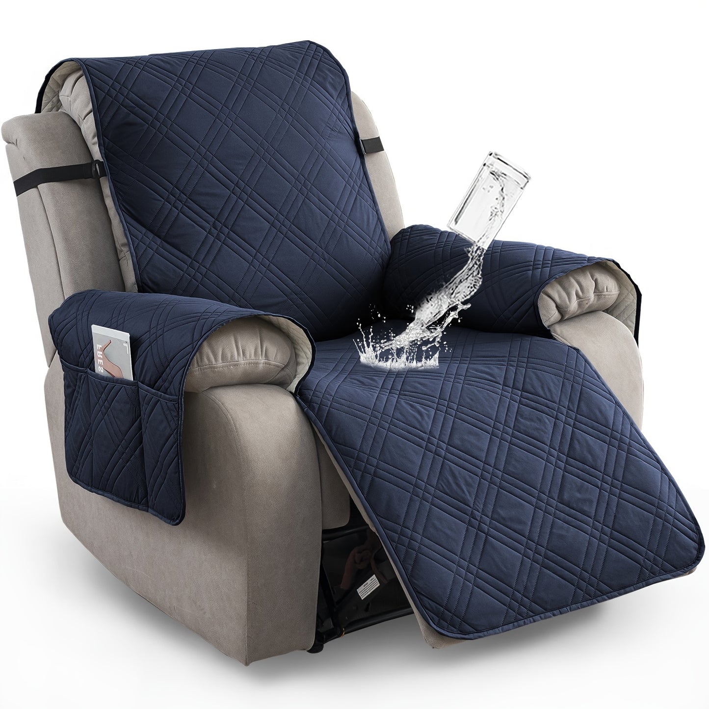 Champagne Quilted Recliner Chair Cover, Non-Slip & Waterproof Slipcover with Pocket, Pet-Friendly Furniture Protector for Living Room or Office, Easy to Install & Clean, Chair Covers for Living Room