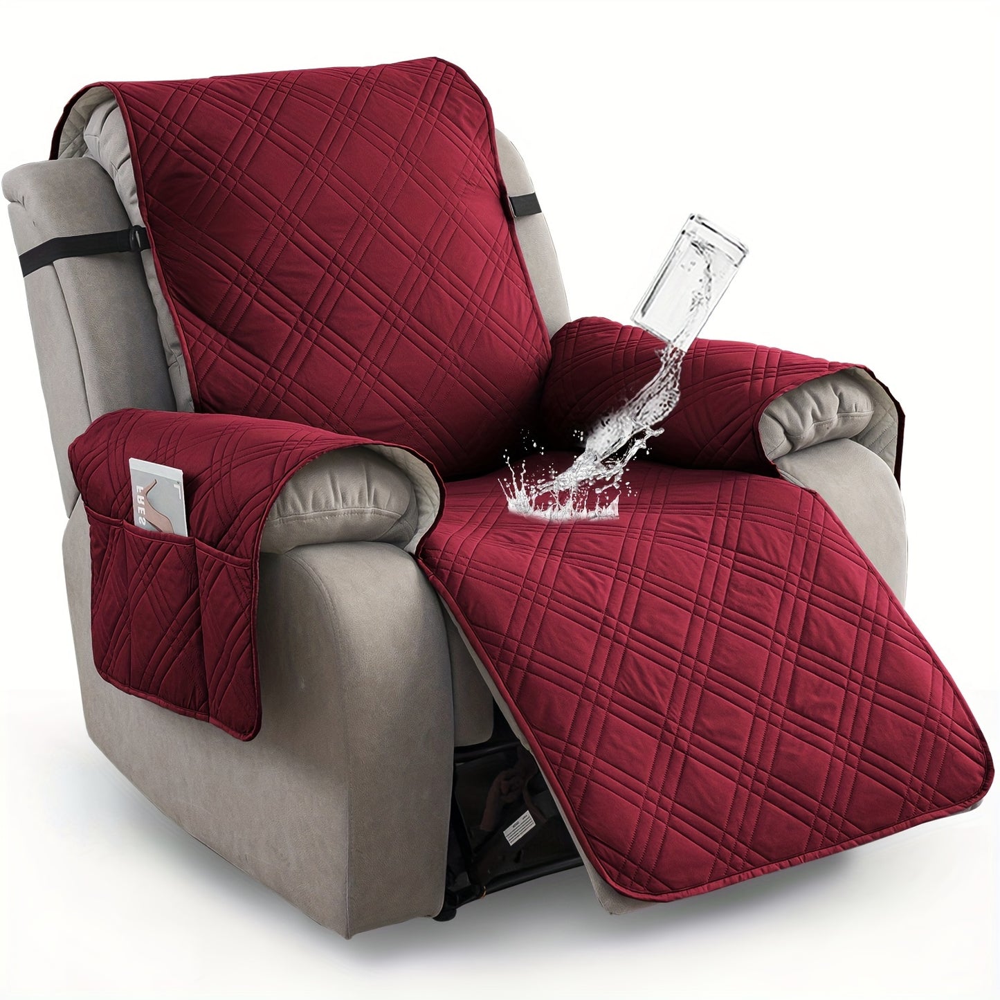 Champagne Quilted Recliner Chair Cover, Non-Slip & Waterproof Slipcover with Pocket, Pet-Friendly Furniture Protector for Living Room or Office, Easy to Install & Clean, Chair Covers for Living Room
