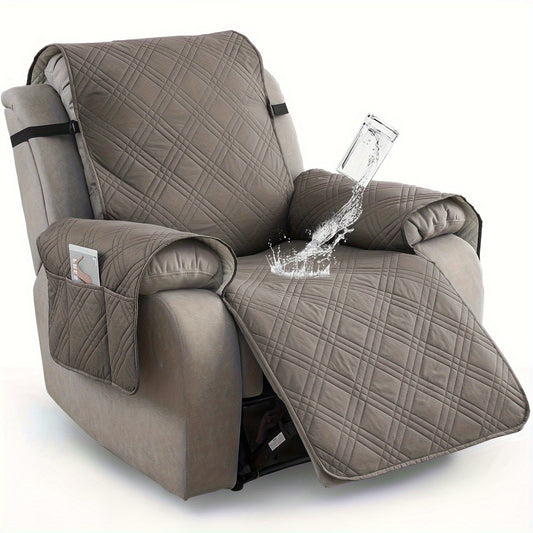 Champagne Quilted Recliner Chair Cover, Non-Slip & Waterproof Slipcover with Pocket, Pet-Friendly Furniture Protector for Living Room or Office, Easy to Install & Clean, Chair Covers for Living Room